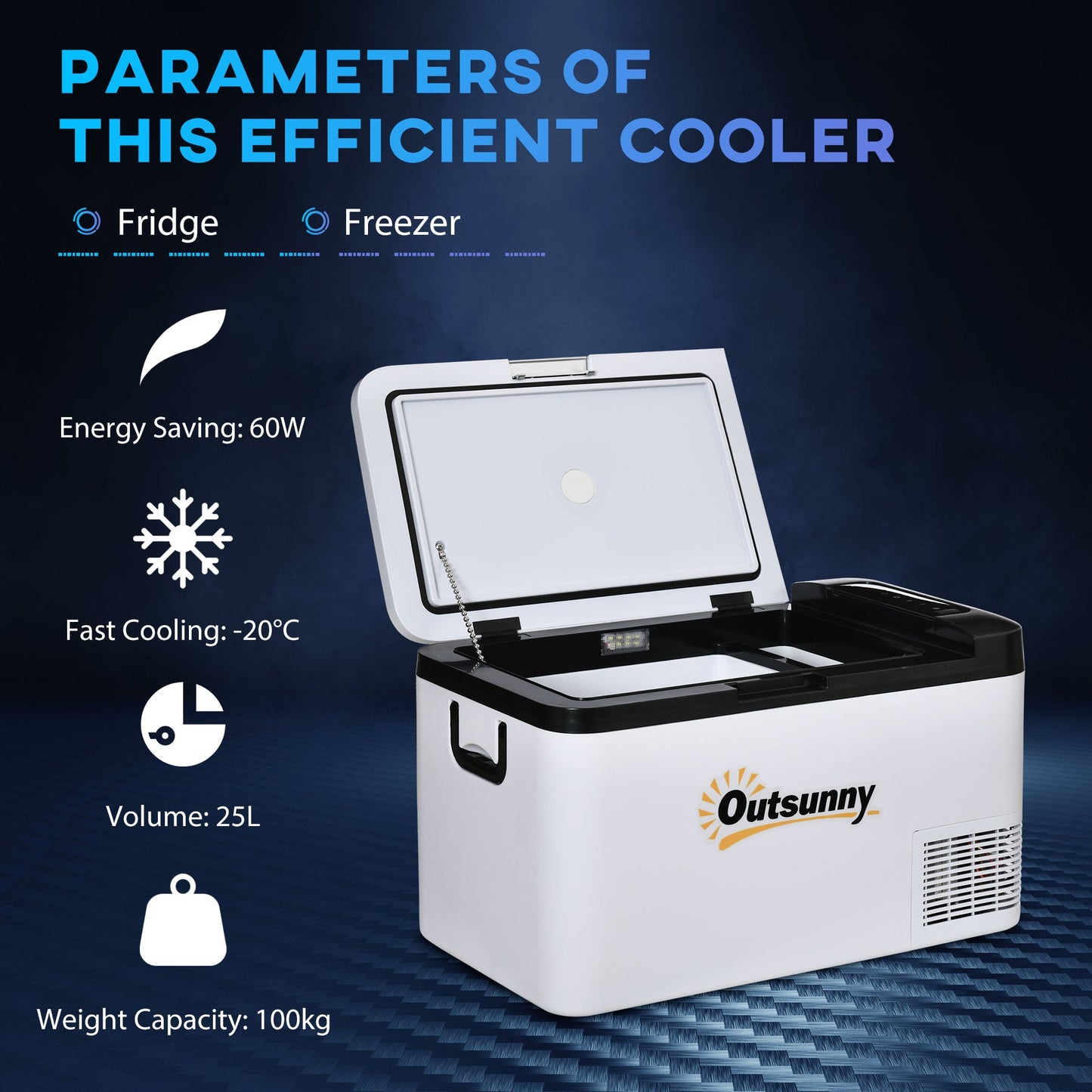 12V Car Refrigerator w/ LED Light & Foldable Handles