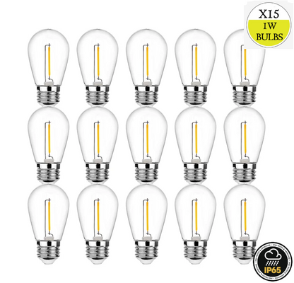 15 Pack Spare 1W Outdoor Elite Festoon Waterproof Heavy Duty LED Warm White Bulbs