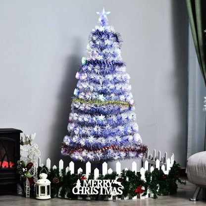 Homcom 6ft Artificial Fibre Optic Christmas Tree w/ 26 LED Lights Pre-Lit White Blue