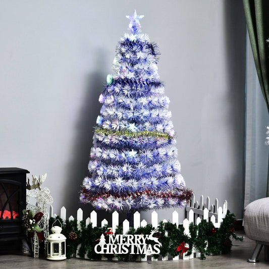 Homcom 6ft Artificial Fibre Optic Christmas Tree w/ 26 LED Lights Pre-Lit White Blue