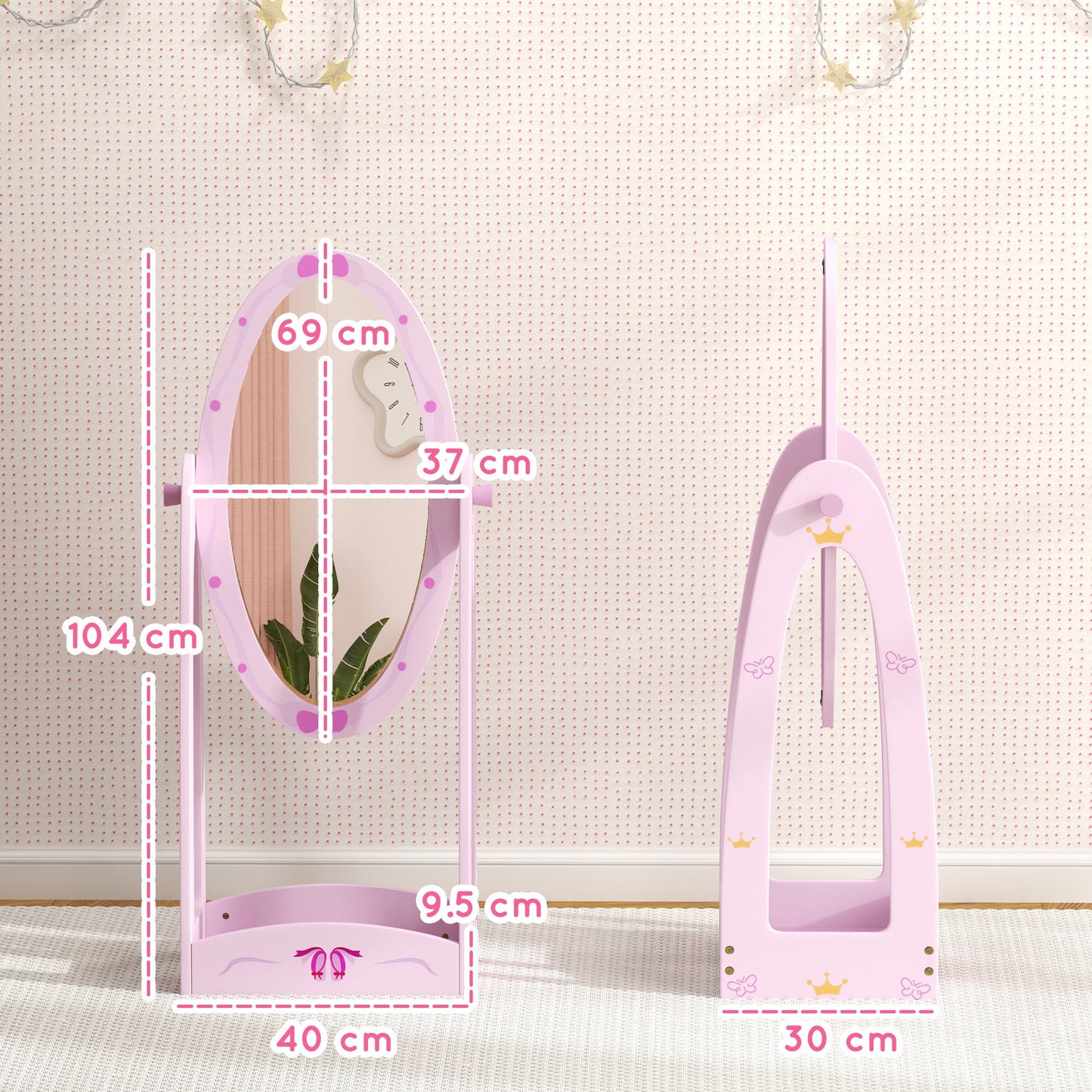 AIYAPLAY 360° Rotating Kids Full Length Mirror with Storage Shelf, Pink
