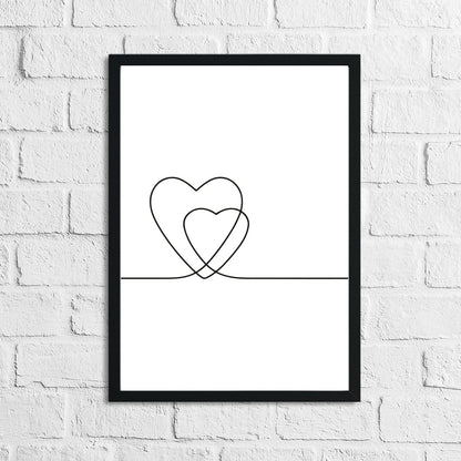 2 Hearts Simple Line Work Bedroom Wall Decor Print