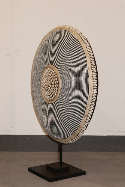Cameroon Beaded Shield - L - 55cm Black & White 06