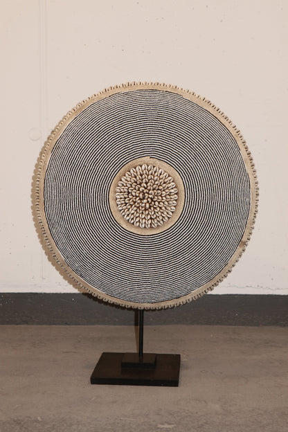Cameroon Beaded Shield - L - 55cm Black & White 06