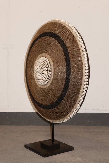 Cameroon Beaded Shield - L - 56cm Gold & Black 07