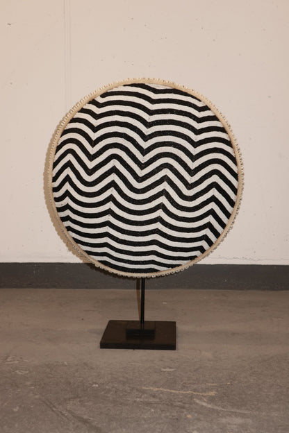 Cameroon Beaded Shield - L - 56cm Black & White 11