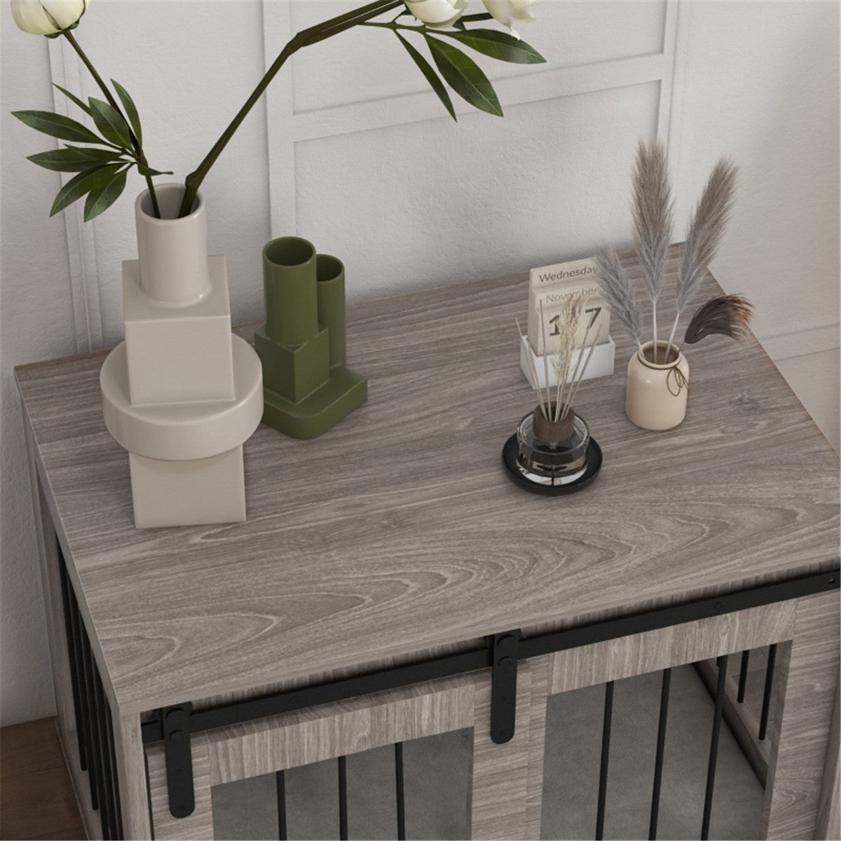 PawHut Dog Crate Furniture, Dog House Furniture Style for Medium Dogs, Dog Kennel with Removable Cushion for Indoor Use, 80 x 54 x 57cm - Brown