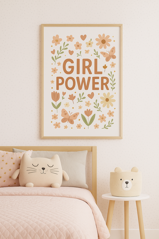 Girl Power – Floral & Butterfly Muted Wall Art for Kids’ Bedroom or Nursery