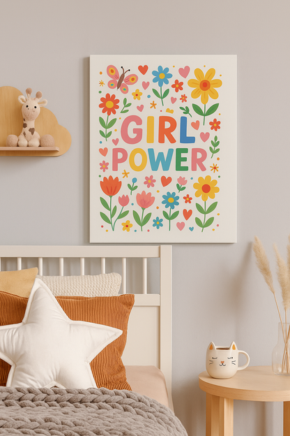 Girl Power – Bright Rainbow Floral Wall Art for Kids’ Room or Nursery