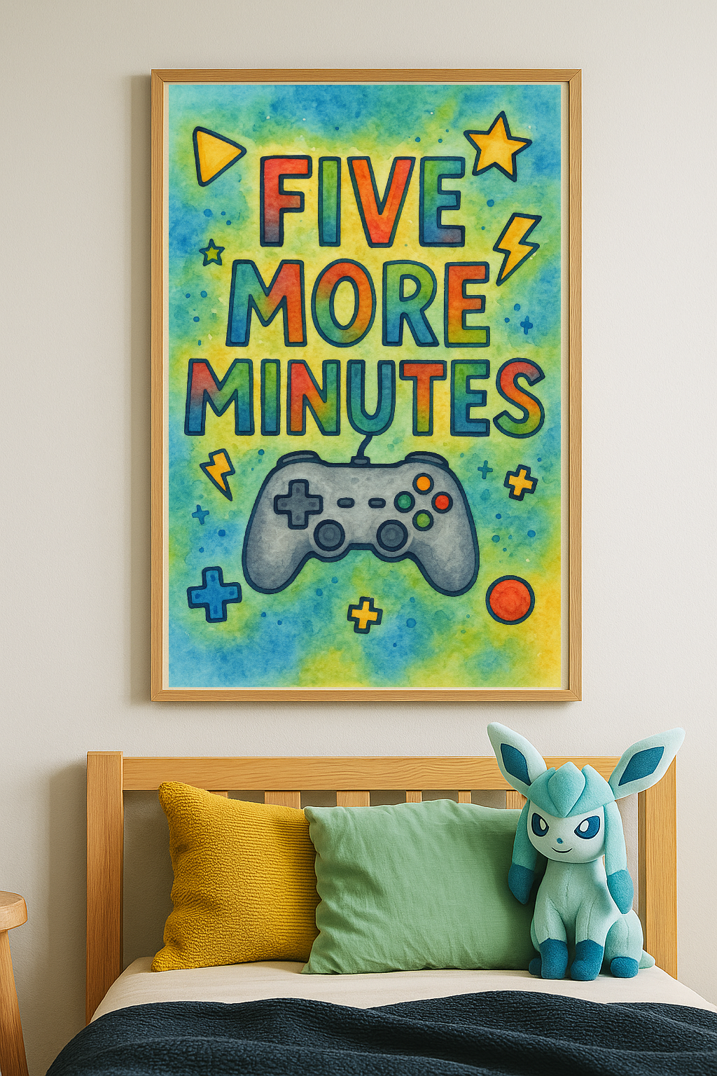 Five More Minutes – Colourful Gamer Wall Art Print for Kids & Teens