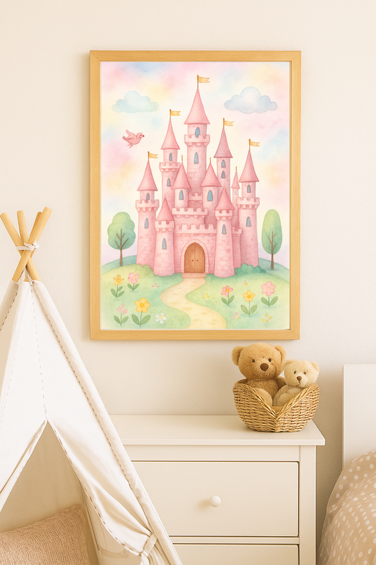 Pink Princess Castle – Fairytale Wall Art for Girls' Rooms