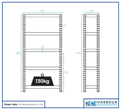 2pc 5-Tier Steel Garage Shelving Units Set - 75 x 30 x 150cm - Galvanised