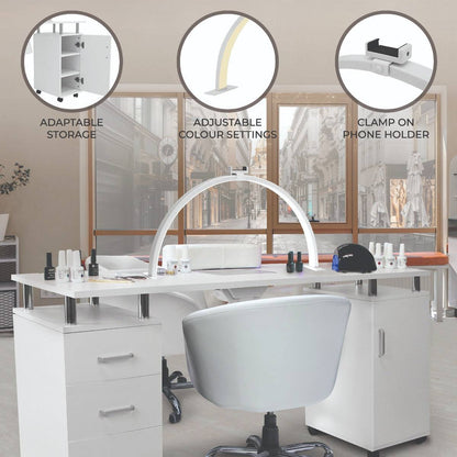 Professional Manicure Table & LED Half Moon Lamp