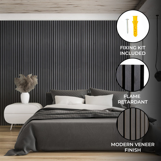 Acoustic Slat Wall Panels x 2 Anthracite Grey