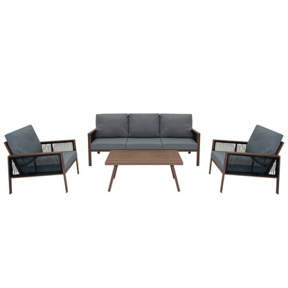 Aluminium 4 Piece Sofa Set - Wood Effect