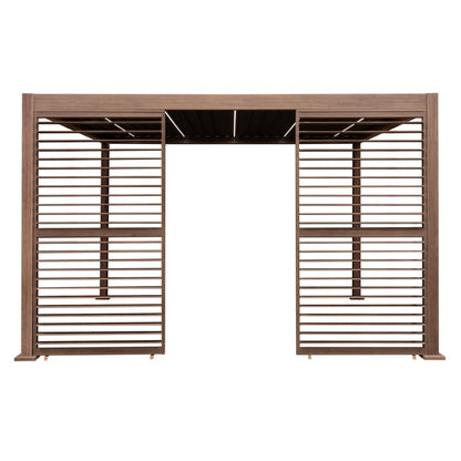 Wood Effect Aluminium Pergola With LED Lights & 2 x Side Panels - 4m x 3m