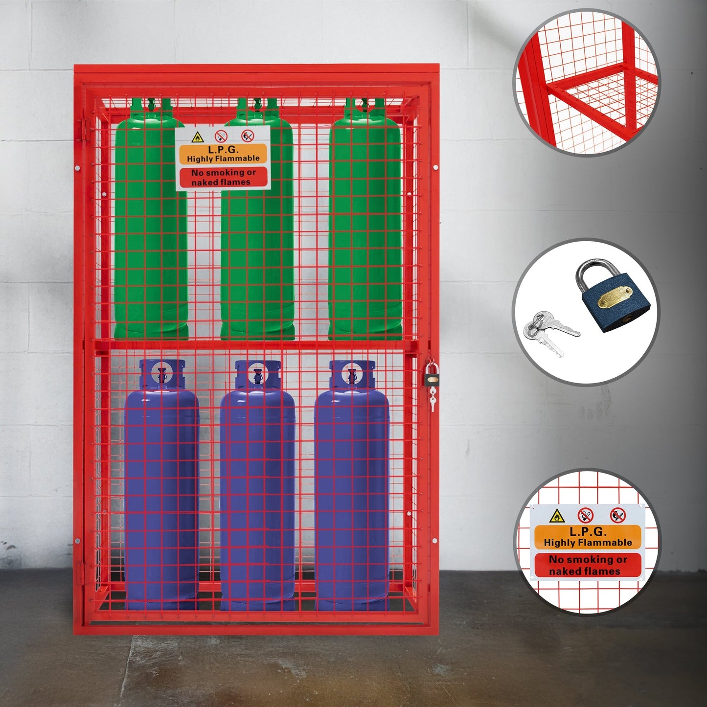 Red Gas Bottle Collapsible Mesh Cage 181cm x 116cm x 57cm