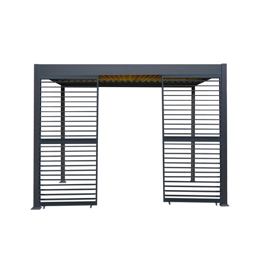 Anthracite Aluminium Pergola With LED Lights & 2 x Shutter Panels - 3m x 3m