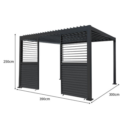 Anthracite Aluminium Pergola With LED Lights & 2 x Shutter Panels - 3m x 4m