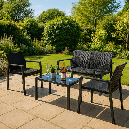 Rattan Patio Furniture Set - Black