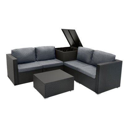Rattan Modular 6 Piece Furniture Set Black