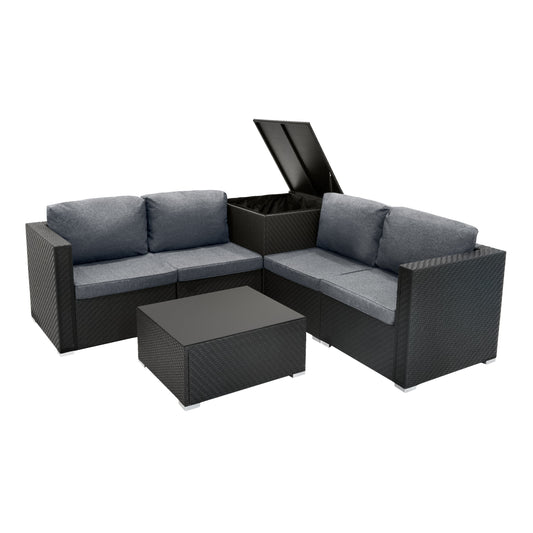 Rattan Modular 6 Piece Furniture Set Black