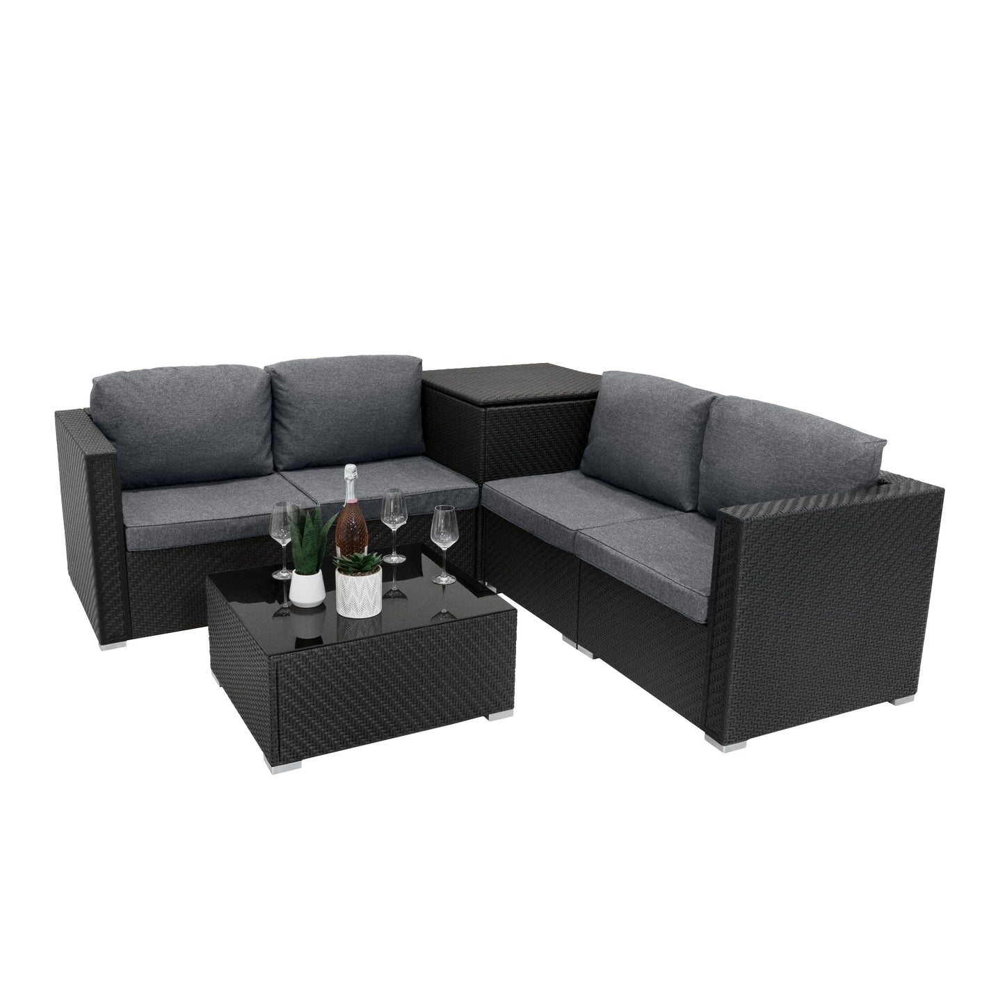 Rattan Modular 6 Piece Furniture Set Black