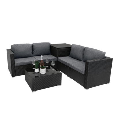 Rattan Modular 6 Piece Furniture Set Black
