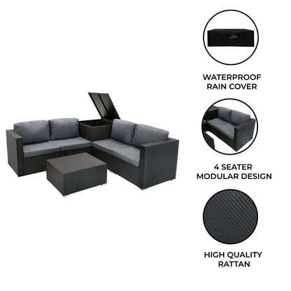 Rattan Modular 6 Piece Furniture Set Black