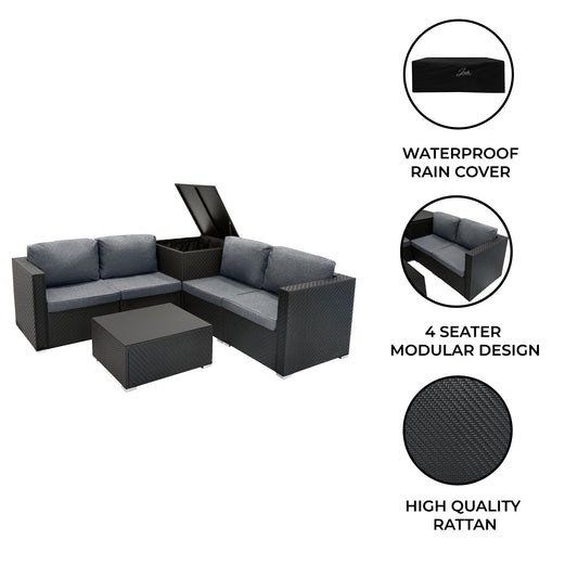 Rattan Modular 6 Piece Furniture Set Black