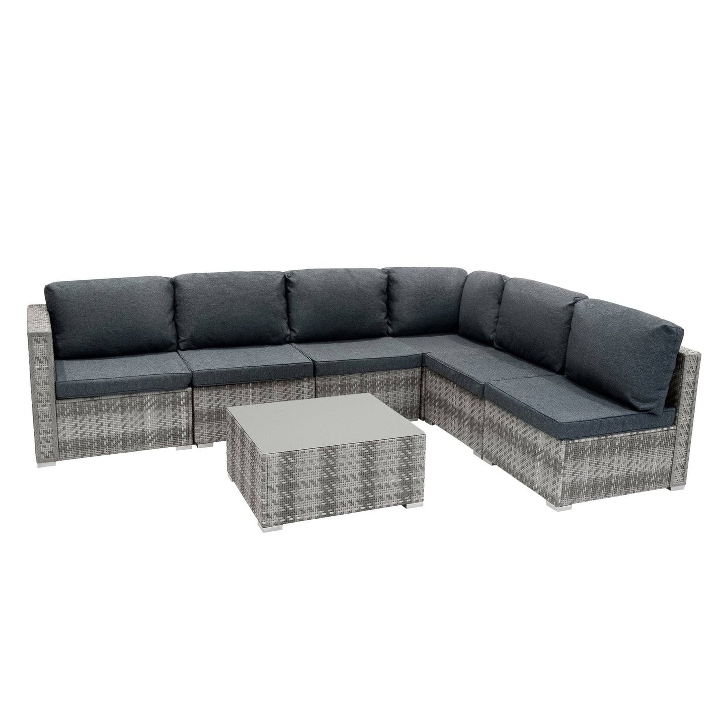 Rattan Modular 7 Piece Furniture Set & 700L Storage Box - Grey