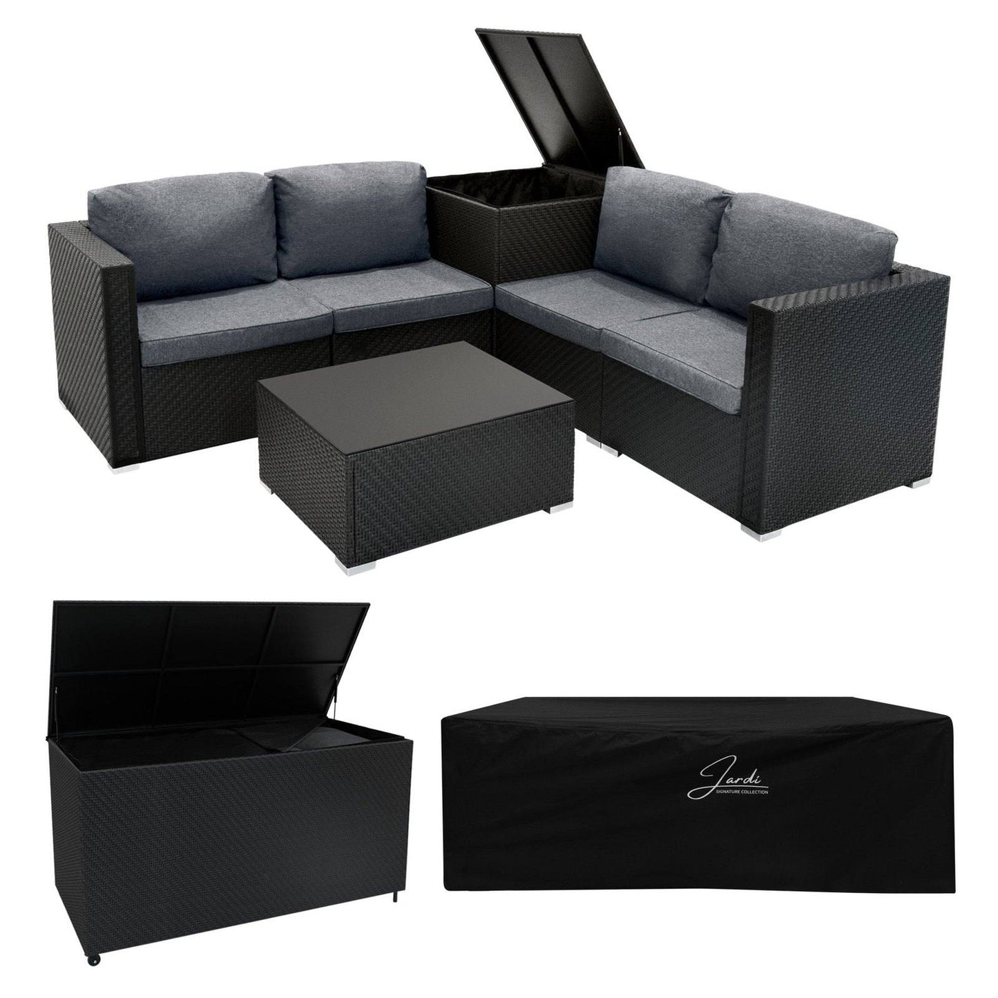 Rattan Modular 6 Piece Furniture Set & 996L Storage Box Black