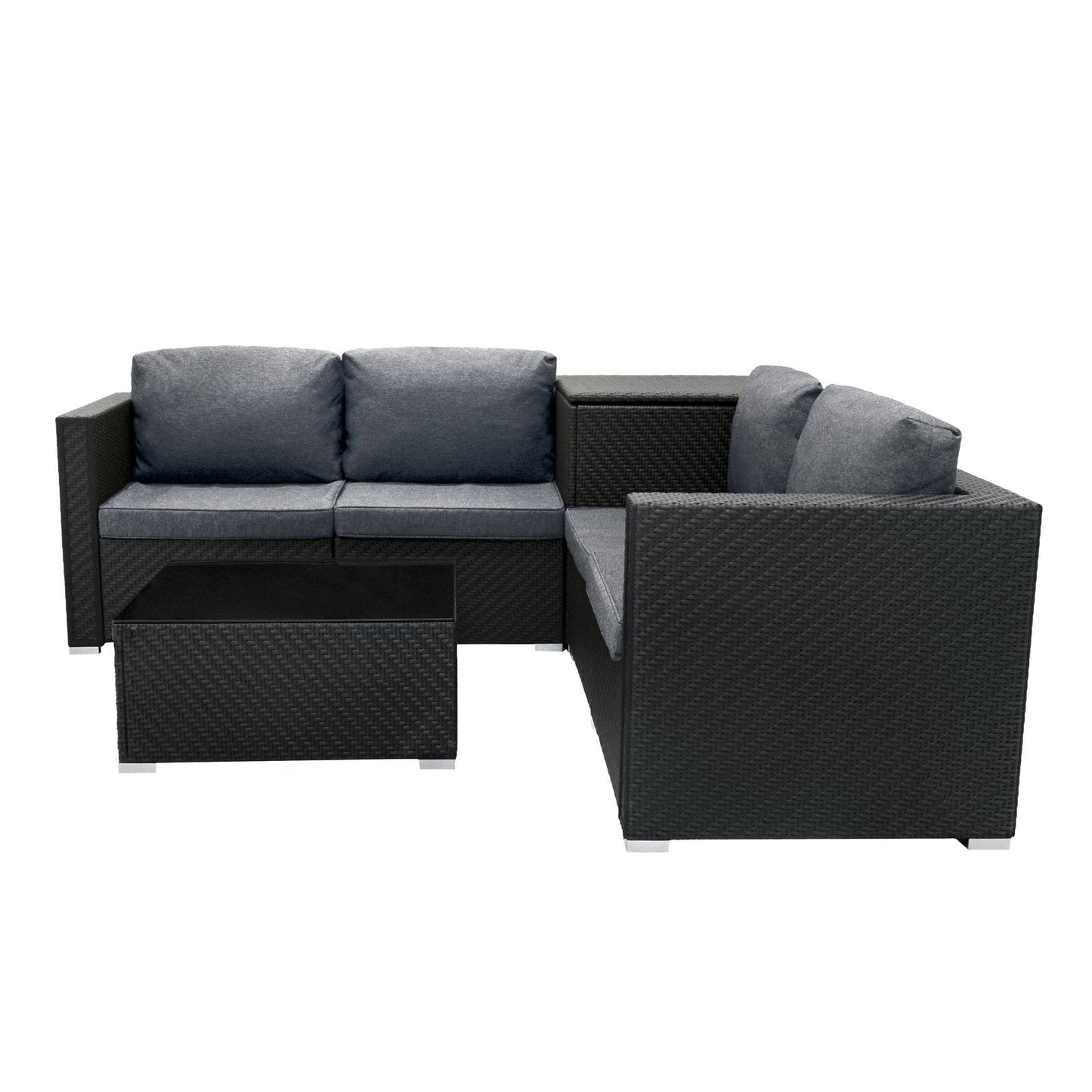 Rattan Modular 6 Piece Furniture Set & 996L Storage Box Black