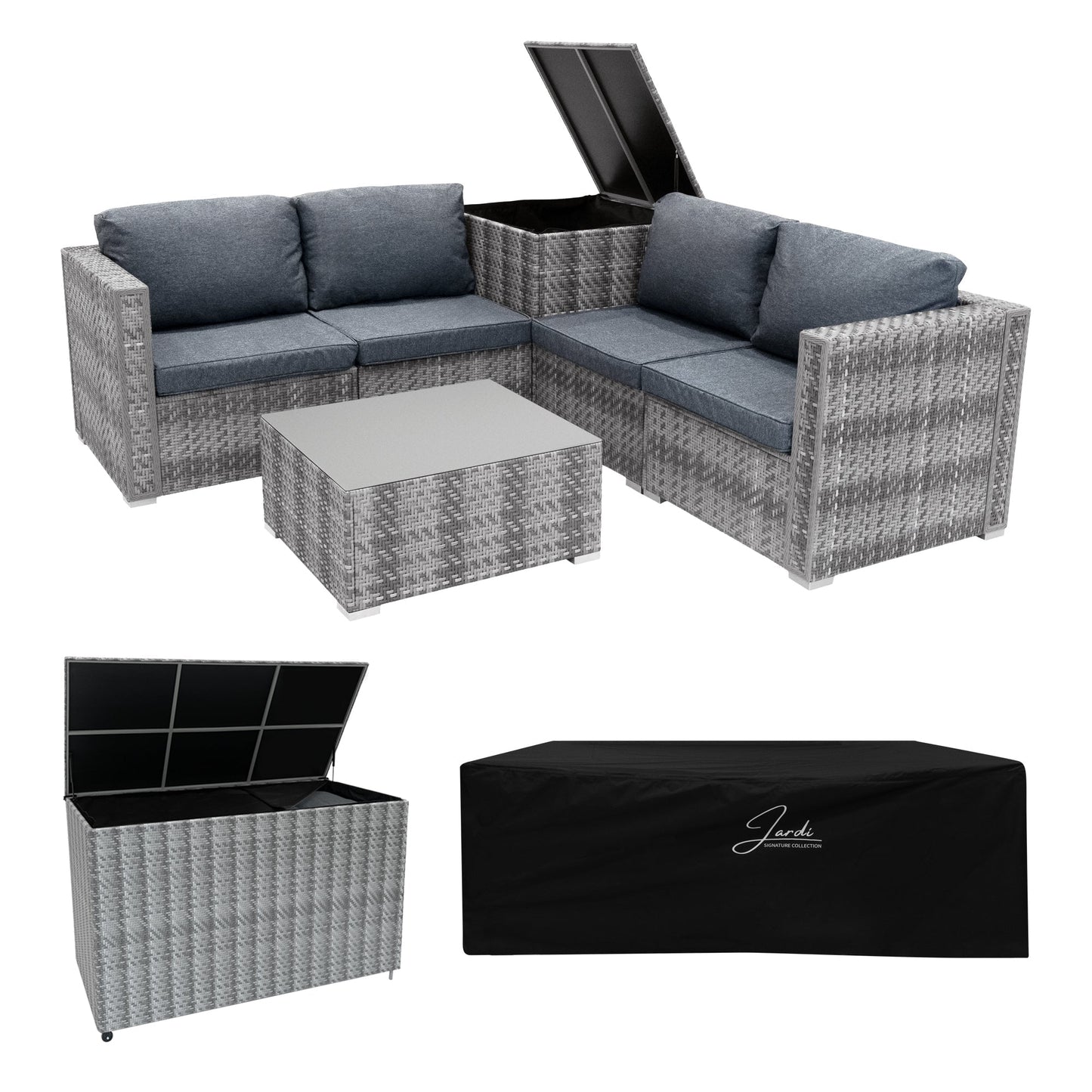 Rattan Modular 6 Piece Furniture Set & 700L Storage Box Grey