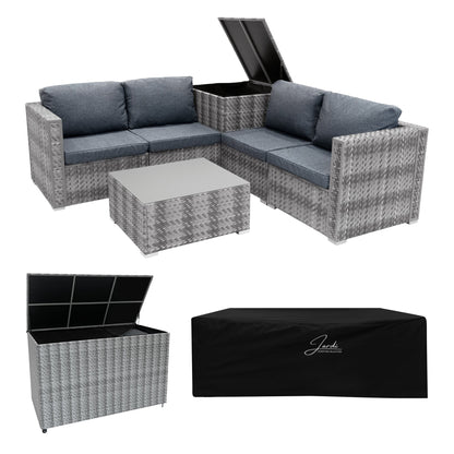 Rattan Modular 6 Piece Furniture Set & 700L Storage Box Grey