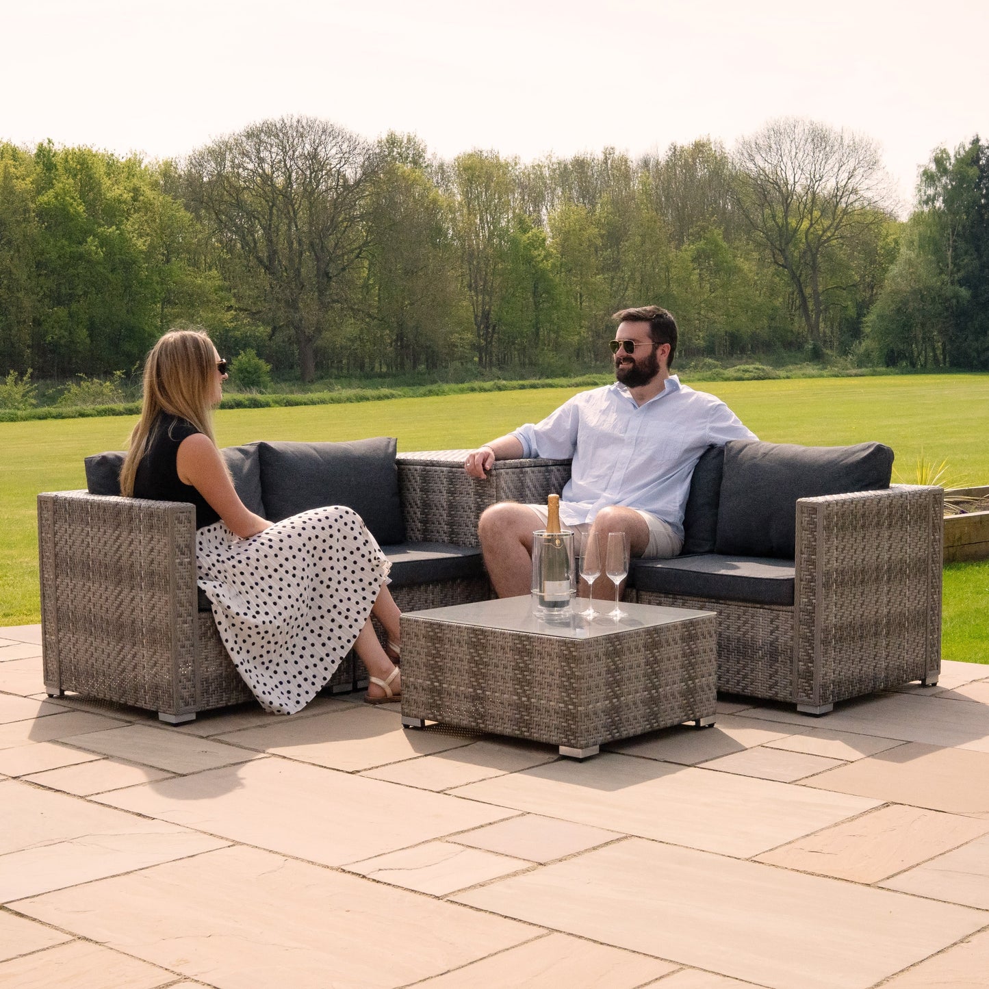 Rattan Modular 6 Piece Furniture Set & 700L Storage Box Grey