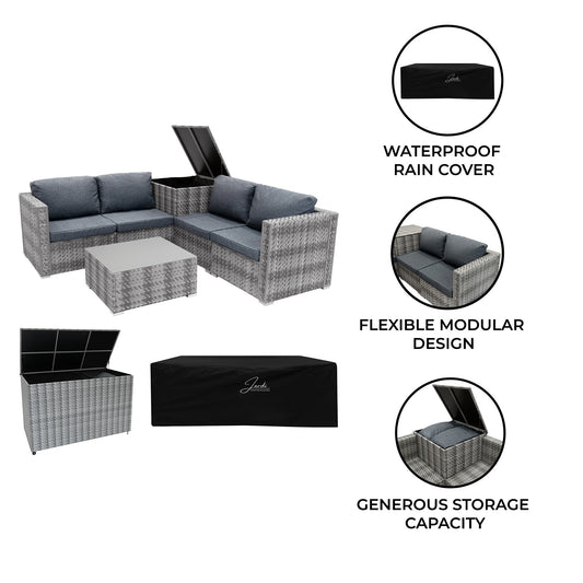 Rattan Modular 6 Piece Furniture Set & 700L Storage Box Grey
