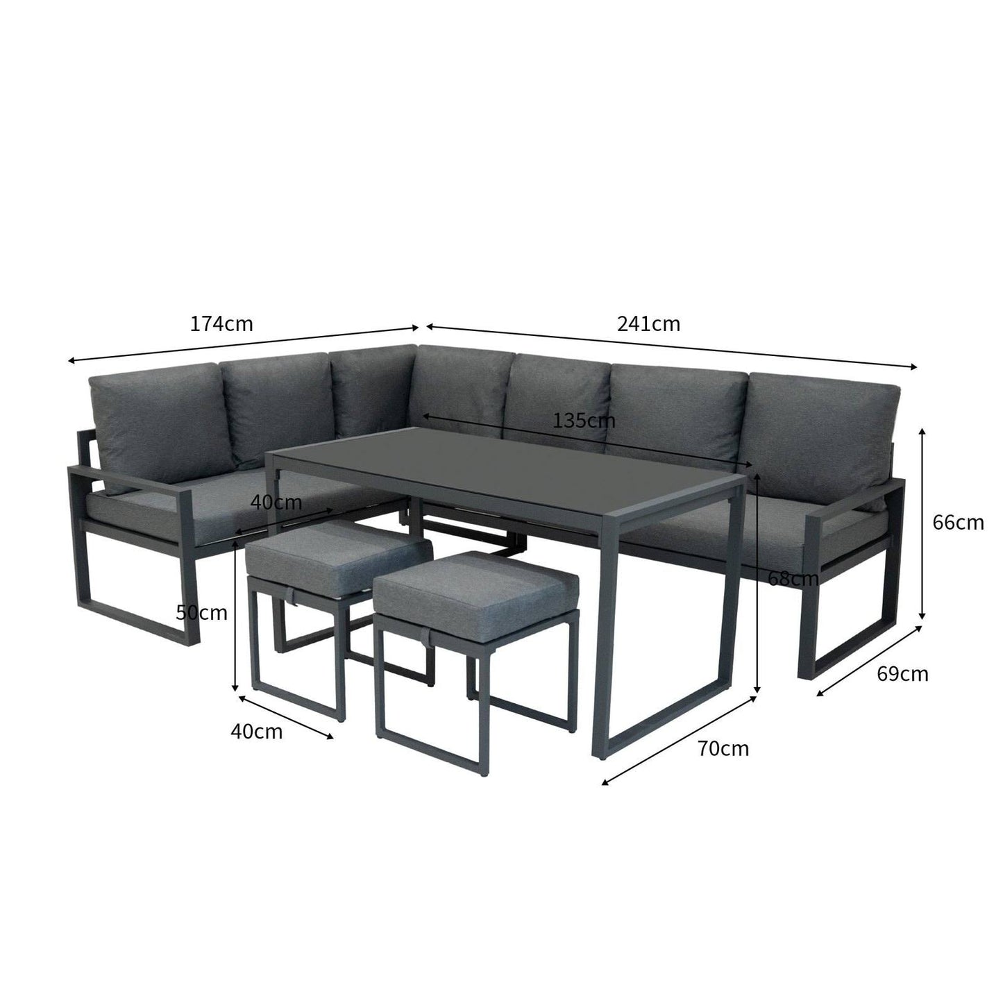 Aluminium Corner Sofa Set With Black Rattan Storage Box - Anthracite Grey