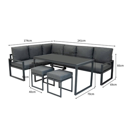Aluminium Corner Sofa Set With Black Rattan Storage Box - Anthracite Grey