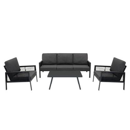 Aluminium 4 Piece Sofa Set with Black Rattan Storage Box - Anthracite Grey