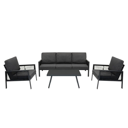 Aluminium 4 Piece Sofa Set with Black Rattan Storage Box - Anthracite Grey