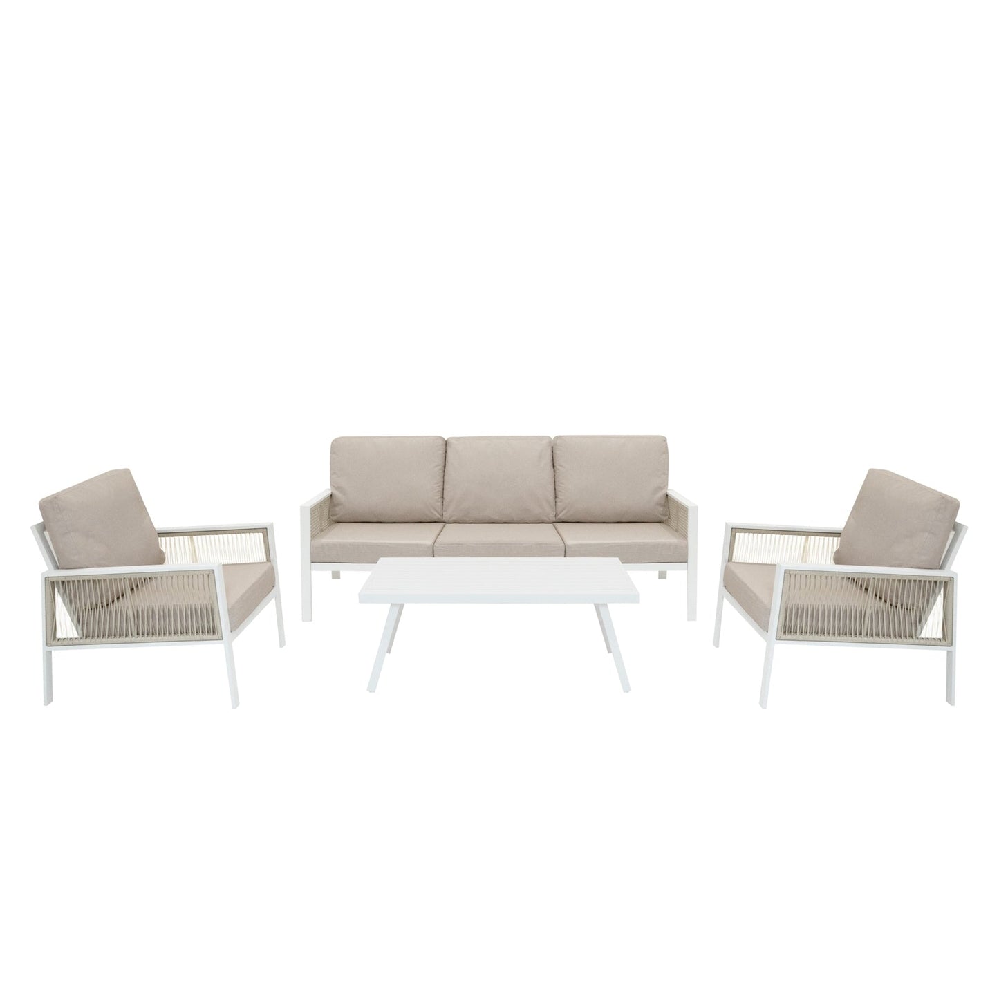 Aluminium 4 Piece Sofa Set with Black Rattan Storage Box - White