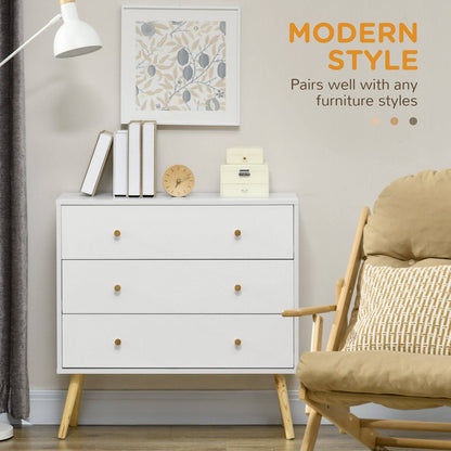 Chest Of Drawers 3-Drawer Storage Organiser Unit With Wood Legs For Bedroom Living Room White