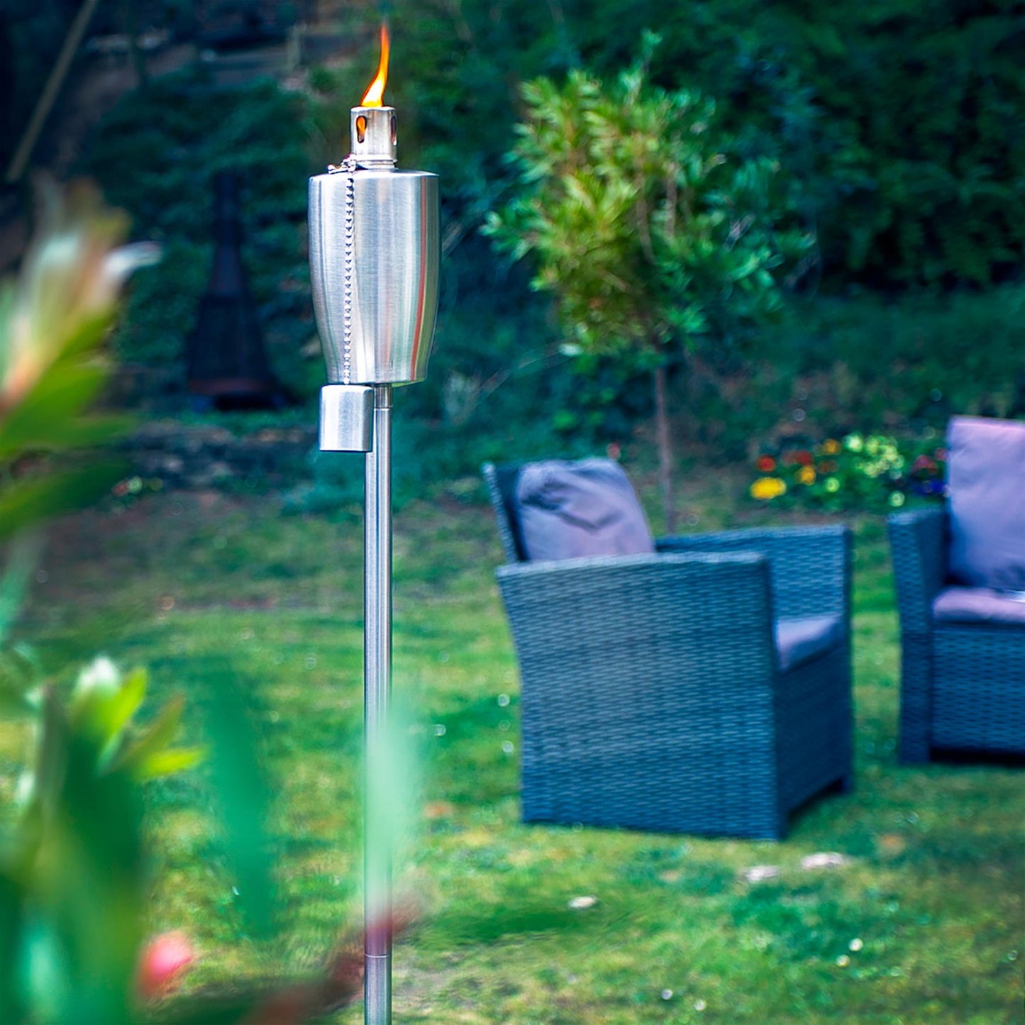 1.46m Metal Barrel Garden Fire Torches - Pack of 2