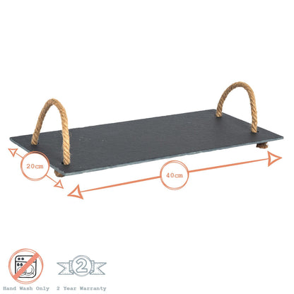 40cm x 20cm Slate Rope Handle Serving Platter
