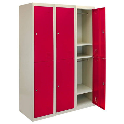Steel Lockers 6 Compartments 180cm - Grey & Red Set Of Three Flatpack by Raven