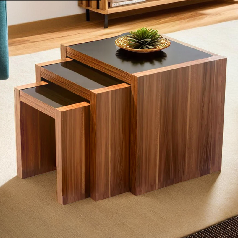 Fargo Walnut Veneer Nest Of 3 Tables