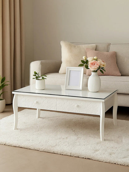 Chamonix White Coffee Table with Drawers