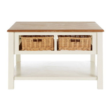 Dorset Cream Coffee Table with Rattan Storage Baskets