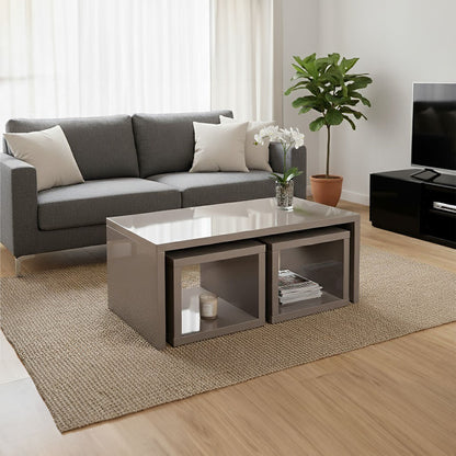 Madrid Dark Grey High Gloss Coffee Table With Two Under Tables